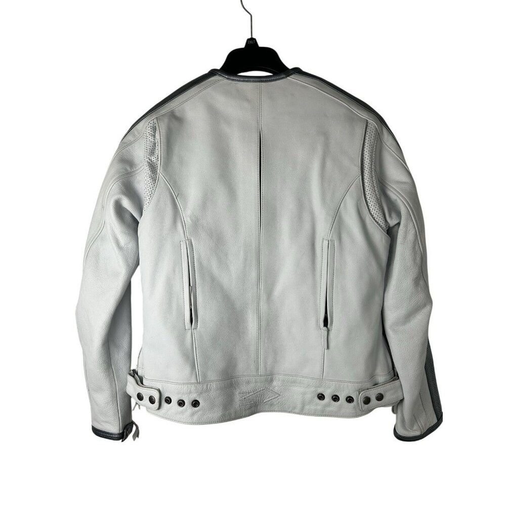 Power Trip Women's Leather Zip Up Motorcycle Jacket Large Cream/Silver Grey - Picture 4 of 16